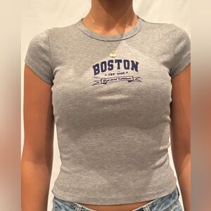 Boston Graphic Ribbed Short Sleeve Tee - Gray